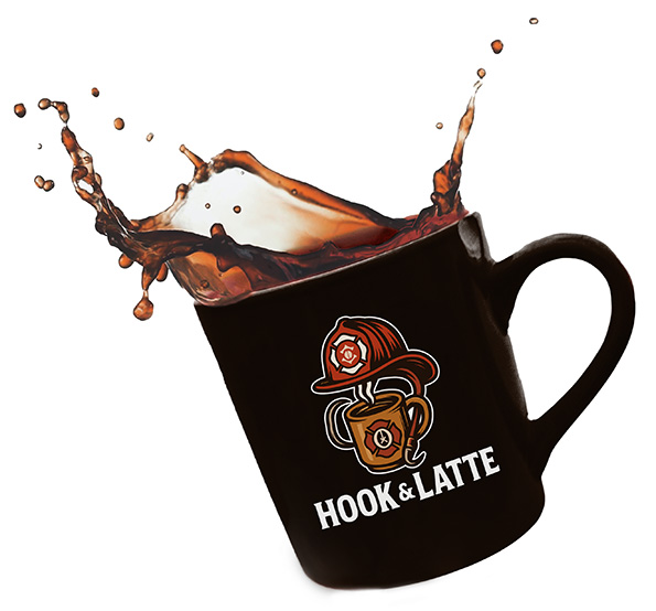 Hook & Latte Logo on a cup of coffee